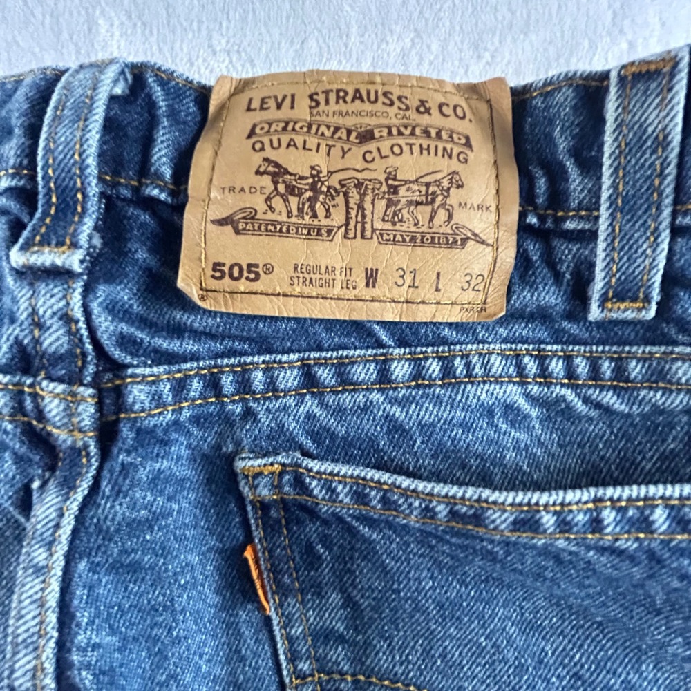 VTG Orange Tab Levi 505 Mens Jeans Reg Fit Straight Leg Dark Wash W31 L32 - Picture 3 of 11